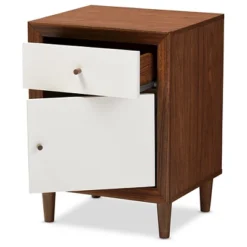 Harlow Mid-Century Modern Scandinavian Style Wood 1-Drawer And 1-Door Nightstand - White And Walnut - Baxton Studio -Outlet Baxton Studio Store GUEST fea2be56 11b8 4489 b93b 07ecc53e6266