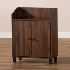 Rossin Walnut Finished 2 Door Wood Entryway Shoe Storage Cabinet With Open Shelf Brown - Baxton Studio -Outlet Baxton Studio Store GUEST ff4e4c61 5a0d 462a a45e 3e6efd32f6a0
