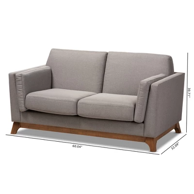 Baxton Studio Sava Fabric Upholstered Walnut Wood 2 Seater Loveseat Gray - BaxtonStudio 3 Baxton Studio Sava Fabric Upholstered Walnut Wood 2 Seater Loveseat Gray - BaxtonStudio - Image 3
