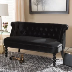 Flax Victorian Style Contemporary Velvet Fabric Upholstered 2 Seater Loveseat Black - Baxton Studio 16 Flax Victorian Style Contemporary Velvet Fabric Upholstered 2 Seater Loveseat Black - Baxton Studio -Outlet Baxton Studio Store GUEST ffd07fcc 5f13 4011 bbe2 5107680f4565